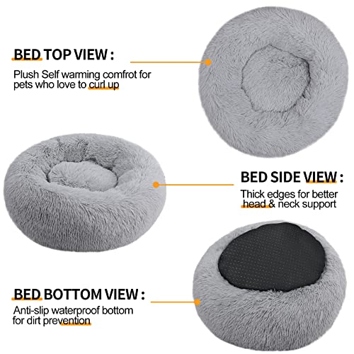 Kimicole Calming Donut Fluffy Dog Bed Cat Bed, Anti Anxiety Cuddler