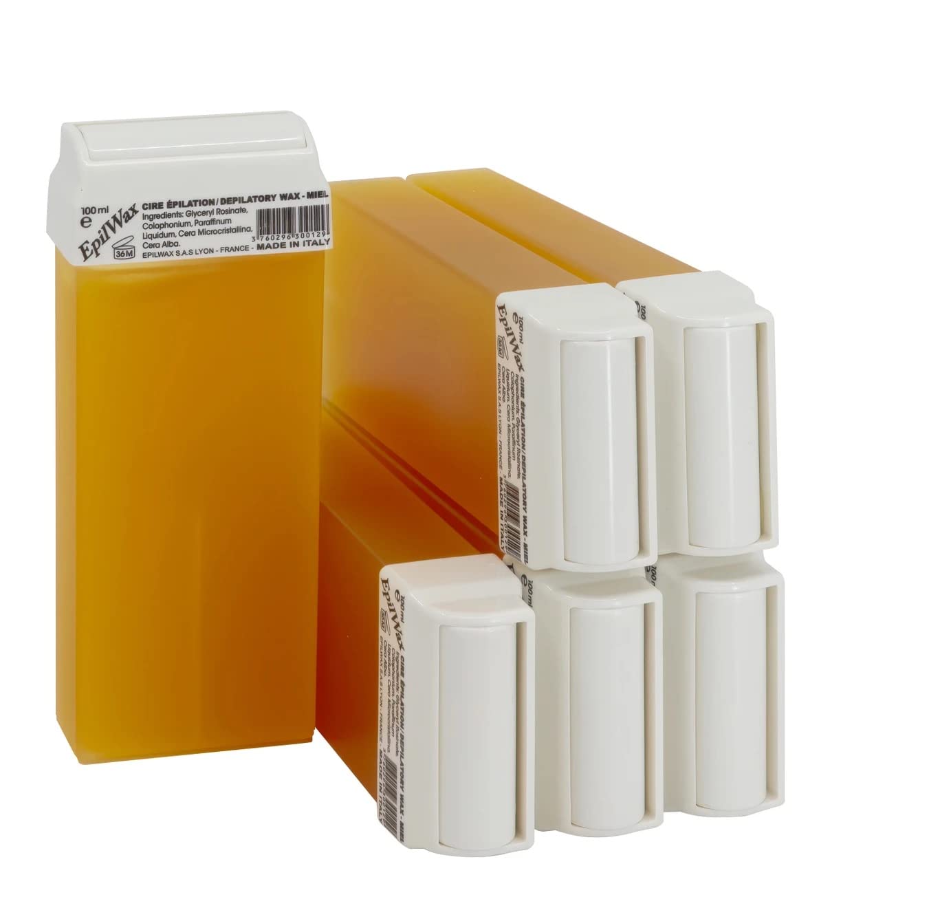 EpilWax Set of 6 Honey Cartridges for Hair Removal - Large 100 ml Roll-on Waxing Refills