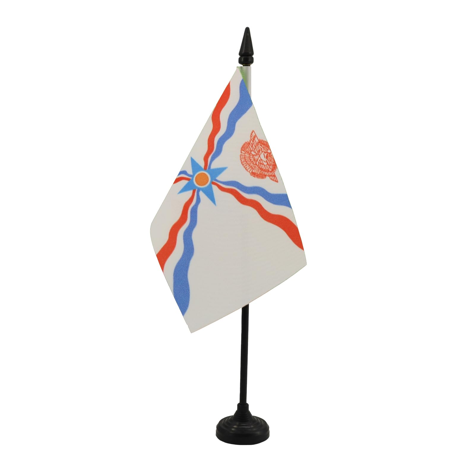 AZ FLAG - Assyria Table Flag 4'' x 6'' - Assyrian Office Mini Banner 100% Polyester 15 x 10 cm - Mini Desk Flag with 10'' Pole and Black Plastic Base — image 1
