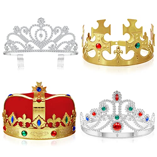 4 Packs King Crowns Princess Tiara Adjustable Crowns Gold Crown Funny