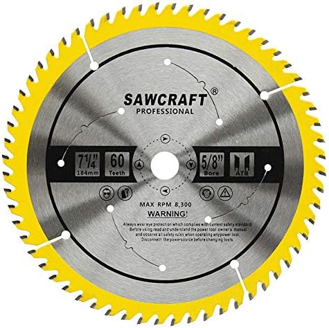 Sawcraft 7 1/4" Circular Saw Blade 60 Tooth Finish Saw Blade with 5/8" Arbor, Punched Noise Silencer Slots