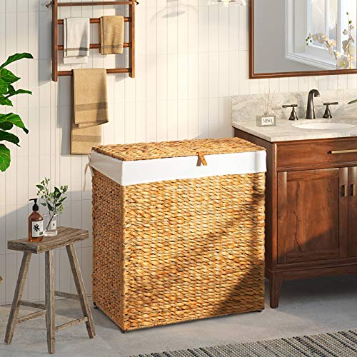Greenstell Laundry Hamper with 2 Removable Liner Bags, Divided Seagrass