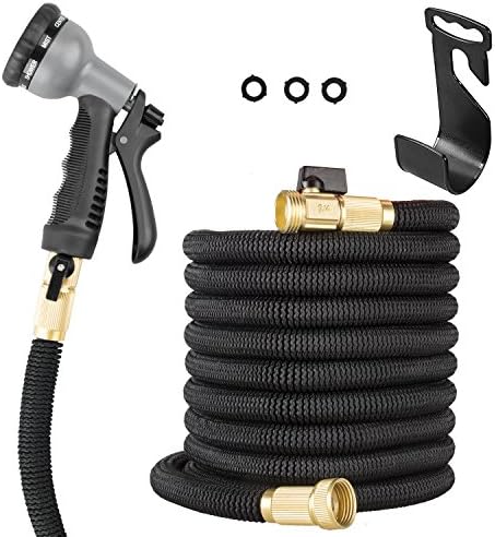 Durable Latex Garden Hose - 50 FT High Pressure 8 Function Spray With Brass Connectors Heavy Duty Expandable Strength Garden Hose Perfect for Cleaning,Car Washing,Pet Bath Etc