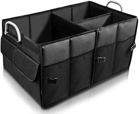 Car Trunk Organizer, Large Capacity Collapsible Heavy Duty Auto Storage Box with Non-slip Bottom Velcro Strips and Two Aluminum Handles, by Tcisa