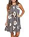 MEROKEETY Women's Sleeveless Floral Print Pleated Summer Loose Casual Mini Tank Dress Grey