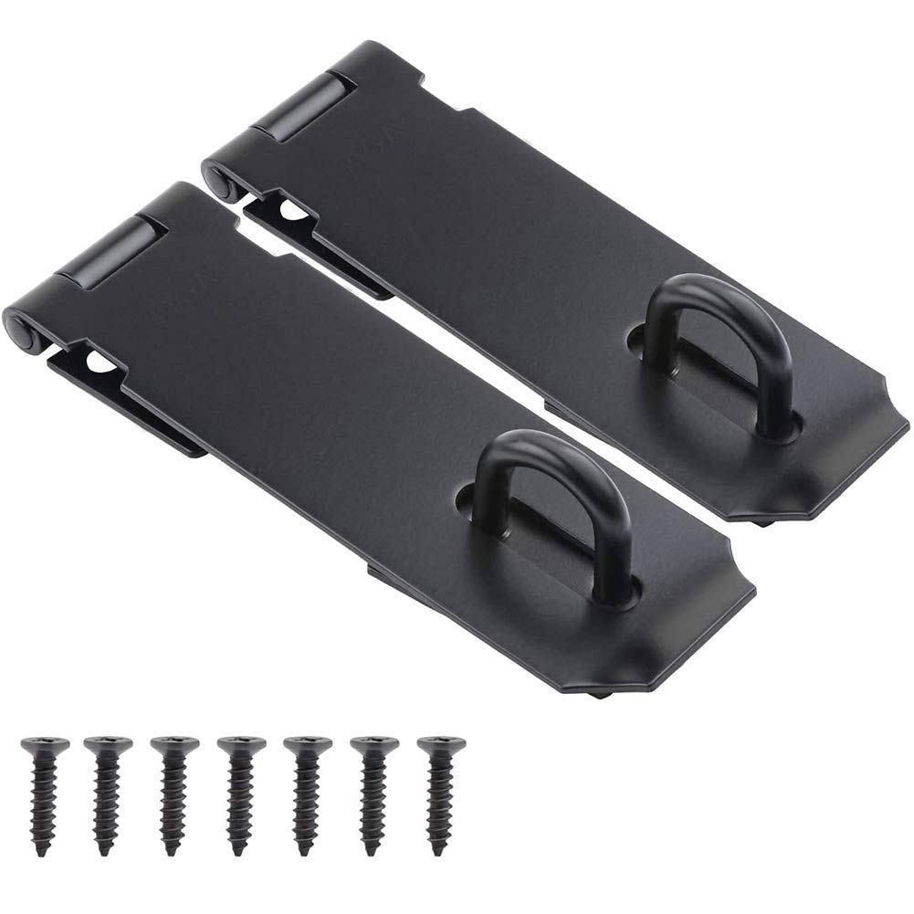 Stainless Steel Padlock Hasp, 2 Pack Padlock Hasp Door Clasp Door Lock Gate Latch with Screws for Drawer, Gates, Sheds, Storage Containers, Garage Doors, Cupboard, Black