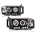 VIPMOTOZ [For 2002-2005 Compatible with Dodge RAM 1500 2500 3500] LED Halo Ring Black Projector Headlight Headlamp Assembly, Driver & Passenger Side