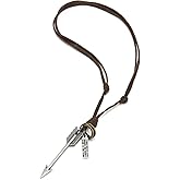 COOLSTEELANDBEYOND Mens Womens Arrow Pendant Necklace with Adjustable Brown Leather Cord, Cool Punk Rock