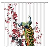 Asian Peacock Shower Curtain Cherry Blossoms Decor