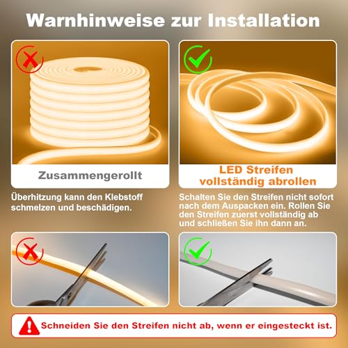Gliztech IP67 Waterproof COB LED Strip AC 230 V Direct Plug, 20 m Super Bright LED Light Strip, Self-Adhesive Outdoor with Double Fuse Controller, 2700 K LED Strip, Warm White for Garden, Commercial Decoration
