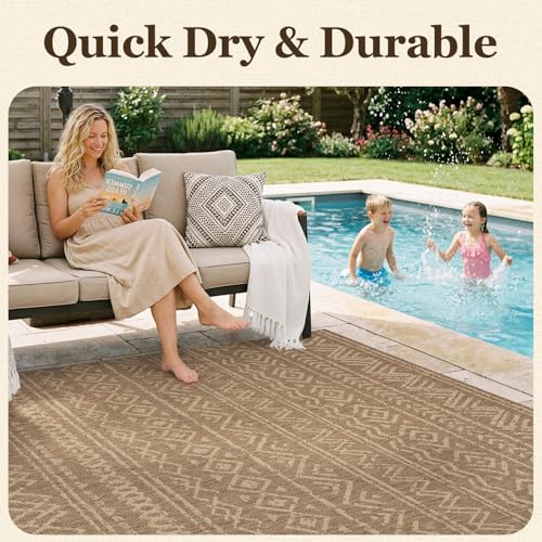 Outdoor Rug-Patio Rug Boho 5x7 ft Polypropylene Indoor Outdoor Rug for Porch Balcony Patio Outdoor Area Rug Easy Clean Non Slip Durable Outdoor Carpet Brown
