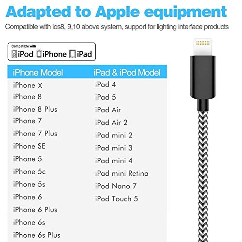 image for TNSO MFi Certified Phone Cable 5 Pack [3/3/6/6/10FT] Extra Long Nylon 