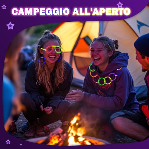Millegu 230 Fluo Party Kit, 100 Braccialetti Luminosi Fluorescenti Bambini Adulti Starlight Glow Sticks e 130 Connettori per Bracciali Occhiali Gadget per Comleanno Feste Carnevale Capodanno 2026