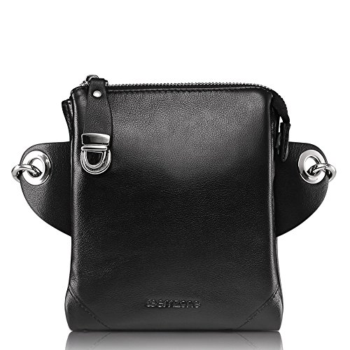 Teemzone Men’s Genuine Leather Shoulder Cross Body Waist Bag (Larger size updated Black) Bags
