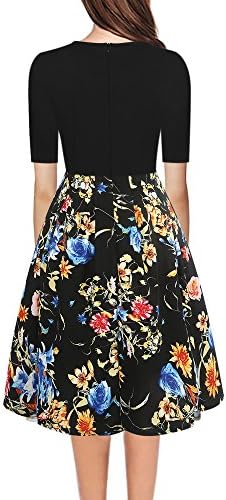 oxiuly Women's Vintage Patchwork Pockets Puffy Swing Casual Party Dress OX165 2 oxiuly Women's Vintage Patchwork Pockets Puffy Swing Casual Party Dress OX165