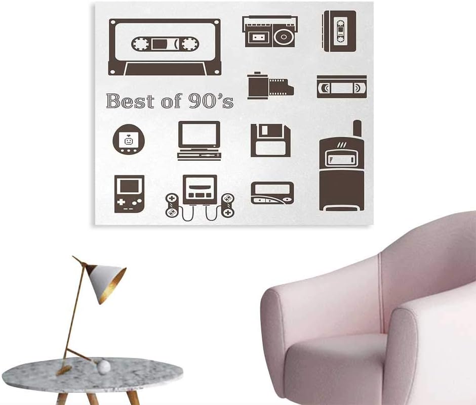 Unprecall 90s Funny Poster Gadget of 90s Icons Pattern with Desktop Computer Video Game Joystick Nostalgia Theme Print Photo Wall Paper Brown W36 xL32