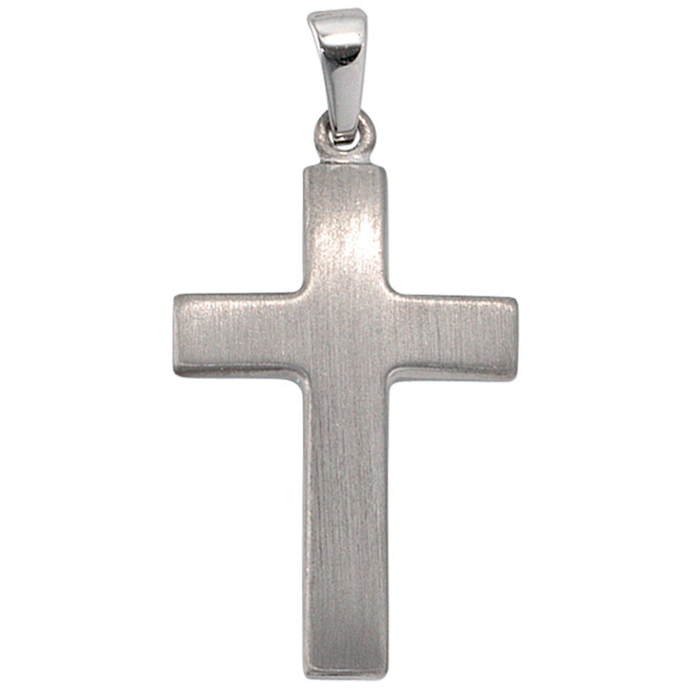 Jewel religious pendant unisex frosted rhodium plated cross 925 silver h-w-d. approx 26.9-15.9-1.9mm