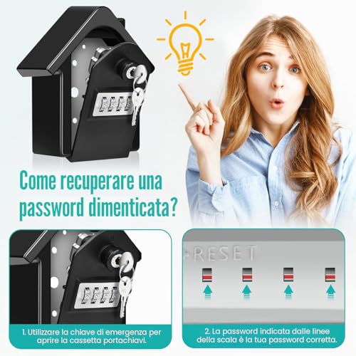 WACCET Grand Key Safe External Combination 4 Digit and Emergency Key Box, Key Safe for Home, Black