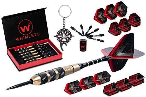 Whimlets Professional Steel Tip Darts Set + 12 Dart Flights + 12 Aluminum Shafts + 6 x 20 Grams/22 Grams Brass Barrels + Dart Tool + Sharpener + eBook + Superb Case