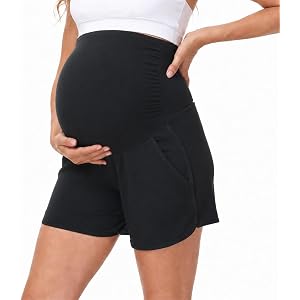 HOFISH Maternity Shorts for Women, Over Belly Pregnancy Workout Shorts with Pockets