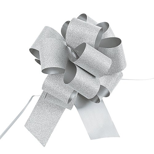 Fun Express - Silver Glitter Pew Bows (dz) for Wedding - Party Supplies - Wrappings - Bows & Ribbons & Ties - Wedding - 12 Pieces