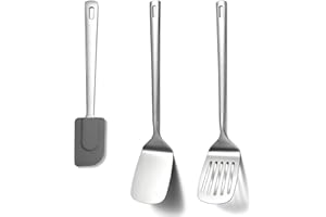 Berglander Stainless Steel Spatulas Set 3pcs, Metal Spatula Solid&Slotted&Flexible Turner, Heavy Duty Sturdy Kitchen Spatula,