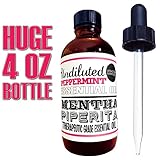 Therapeutic Grade Peppermint Essential Oil - 100% pure all natural plant extract - Mentha Piperita - the most potent aromatherapy oil available for headaches, depression and acne - new large 4 ounce amber glass apothecary bottle with FREE dropper