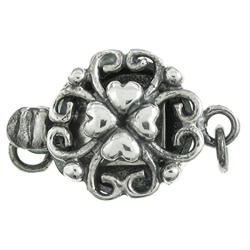 Antique .925 Sterling Silver Heart Flower 1-strand Pearl Box Clasp 14mm Connector Switch Bead