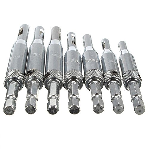 Ginode Door Drill Bit Set with 5inch Automatic Center Punch 7Pcs Door Self-Centering Hinge Drill Bit 5/64", 7/64",9/64"ï¼Œ11/64",13/64",1/4" 5mm Hole Puncher Woodworking Tools
