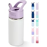 Fijinhom 12oz Kids Water Bottle for School, Toddler Bottles with Straws, Stainless Steel Vacuum Insulated Water Bottle for Boys&Girls, Leak-Proof, BPA-Free, Gentle Purple