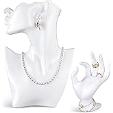 Yalikop 2 Pcs Resin Jewelry Mannequin Display Set Including Boutique Bust Holder and Hand Ring Holder Necklace Stand Display Earring Holder Organizer for Bracelets Pendant Shows Selling (White)