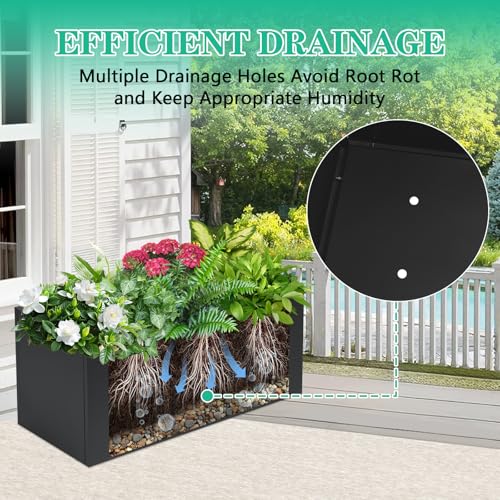 SGOLAN Rectangular Planter Box 36" L×16" W×16" H Heavy Duty Outdoor,Metal Planter Box,with Removable Insert Shelf Rectangular Black,for Indoor and Outdoor