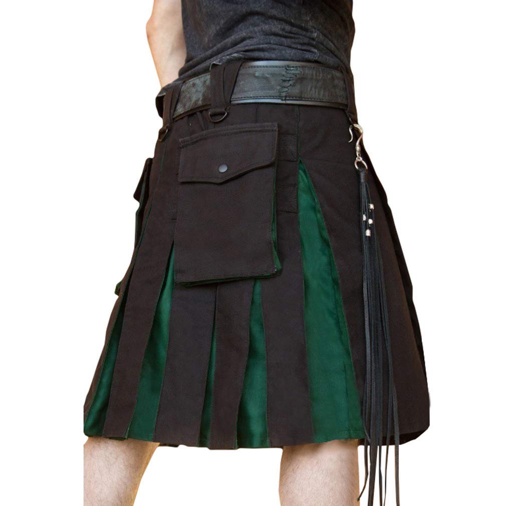 Dcola Men's Medieval High Waist Pleated Skirt Knee Length Casual Skirt Halloween Carnival Party Costume Retro Wind Costume Stitching Pleated Skirt