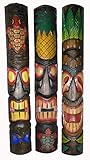 40 In Set of 3 Tribal Polynesian Tiki Bar Turtle Pineapple Design Masks Hand Carved Island tropical Decor