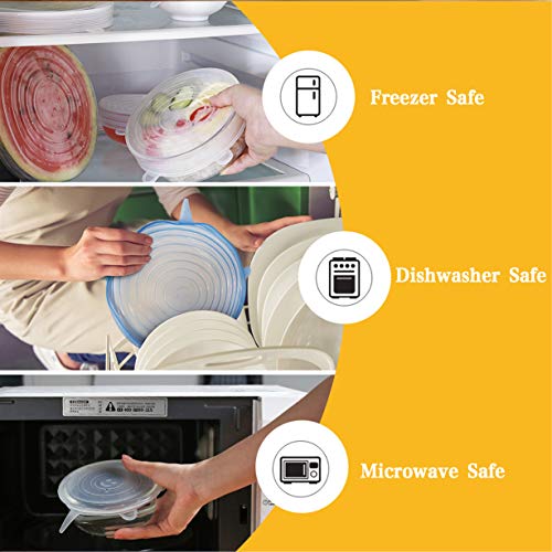 12 Pack Silicone Stretch Lids, rabofly Various Size Food Storage Covers Reusable Durable and Expandable for Keeping Food Fresh, Dishwasher and Refrigerator Safe