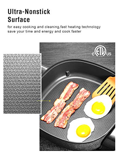 Electric Skillet Non Stick Electric Frying Pan, 12 Inch Electric Deep Skillet with Standing Glass Lid, Heat Resistant Handles and Dishwasher Safe, Tibek - Thumbnail 2