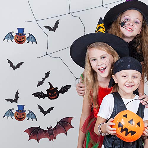 Halloween 3D Bats Stickers, Spooky Halloween Stickers, Trick or Treat Themed Pumpkin Ghost Bat Stickers for Halloween DIY Home Window Decoration - 24 PCS