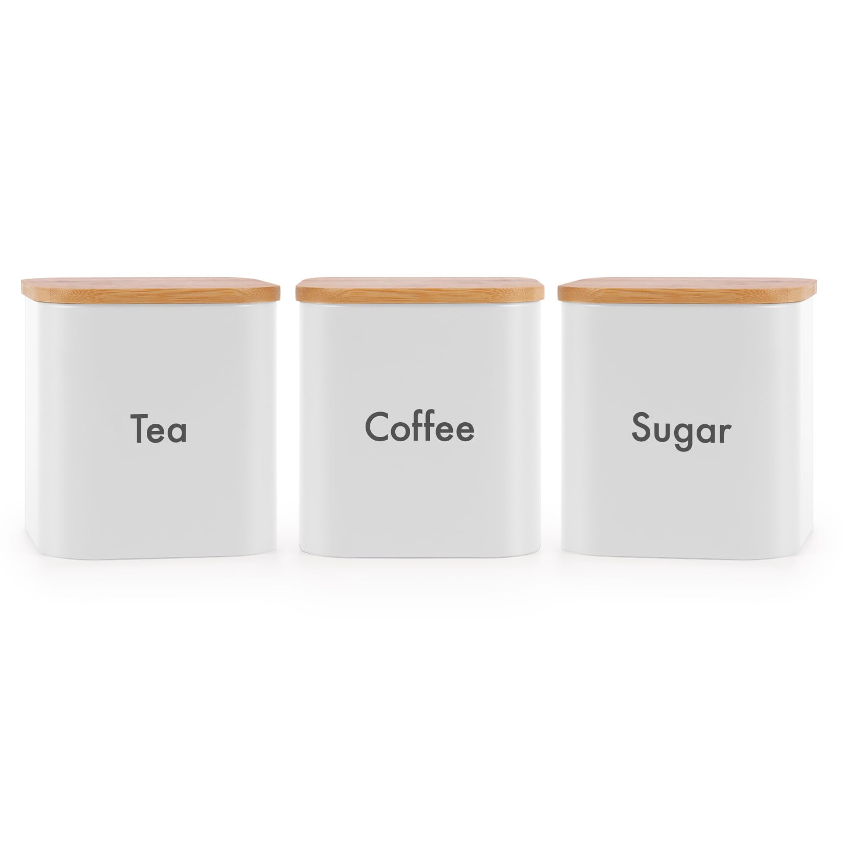EHC Tea Coffee Sugar Canister Set of 3, Storage Canisters Set - Easy to Open Airtight Lids, White