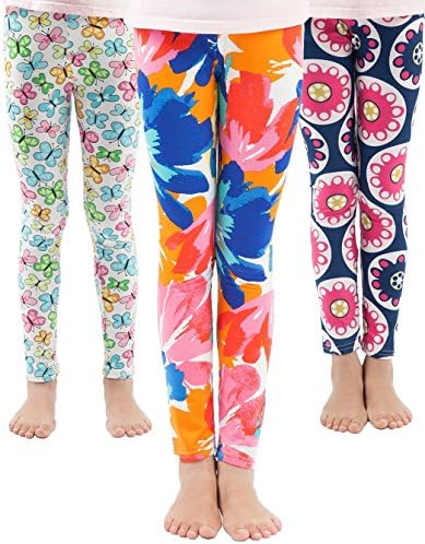 WEWINK PLUS Girls Toddler Leggings Pants 3 Pack Stretchy Printing Flower Classic Leggings for Kids