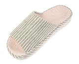 Bronze Times (TM) Unisex Vertical Stripes Indoor Cotton Flax House Slippers