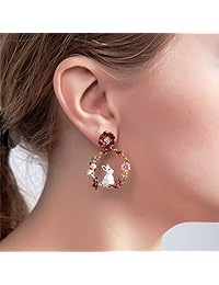 Señoras exquisito esmalte afectuoso buscando conejo, tuerca de plata de ley para mujer, vintage Real de oro