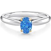 Gem Stone King 0.43 Ct Oval Fancy Blue Zirconia 10K White and Yellow Gold Solitaire Engagement Ring