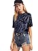 ROMWE Women's O Neck Vintage Velvet Short Sleeve Casual T Shirt Navy S