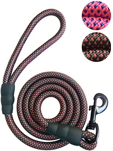 iYoShop Strong Dog Leash 6 Feet Training Rope Leash, X-Small 5 FT Long, Quality Thick Nylon Rope, Soft Handle Sturdy Pet Training Lead Small Medium Large Dogs (5/16" X 5', Black)