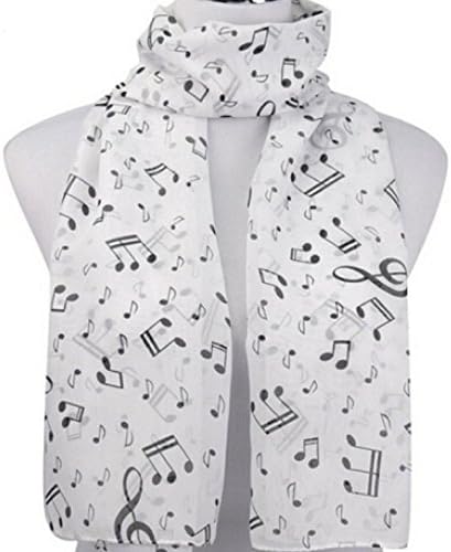 RICCOS ( TM ) Women Fashion Korean Style Music Note Print Lady Chiffon Scarf,White,Large