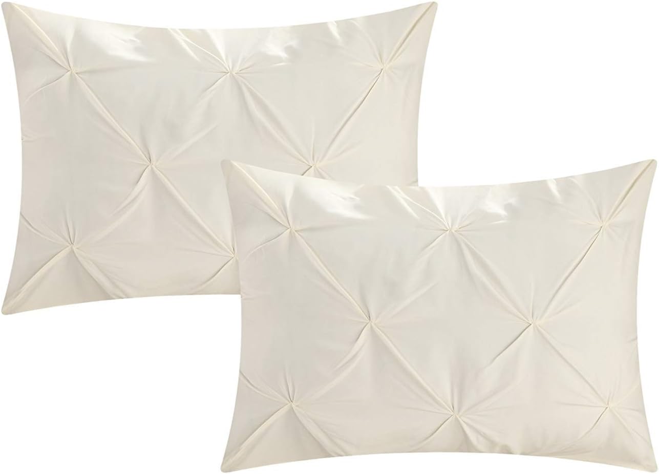 Queen Pillow Shams Set of 2 Ivory Pinch Pleated Pillow