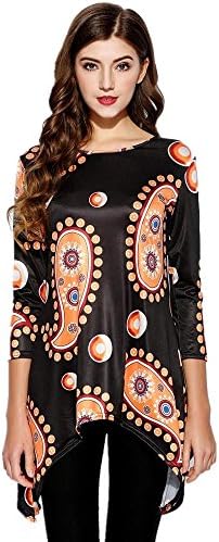 AiSiC Women Printed Irregular Hem 3/4 Sleeve Crew Neck Pullover T-Shirt