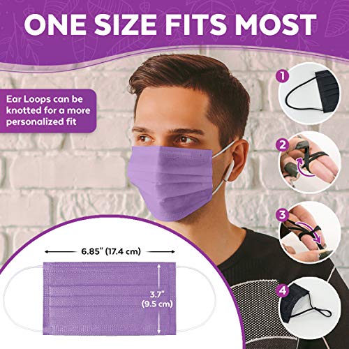 Purple Face Mask (50 Pack) Premium 4Ply Purple Mask Designed with