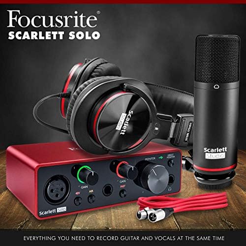 Studio-grade professional audio equipment including a USB microphone and headphones.
