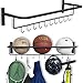 brightmaison Wall Mount Sports Ball Rack Storage Bar Rail With Hooks Set of 2 Black Garage Organizer (Black)